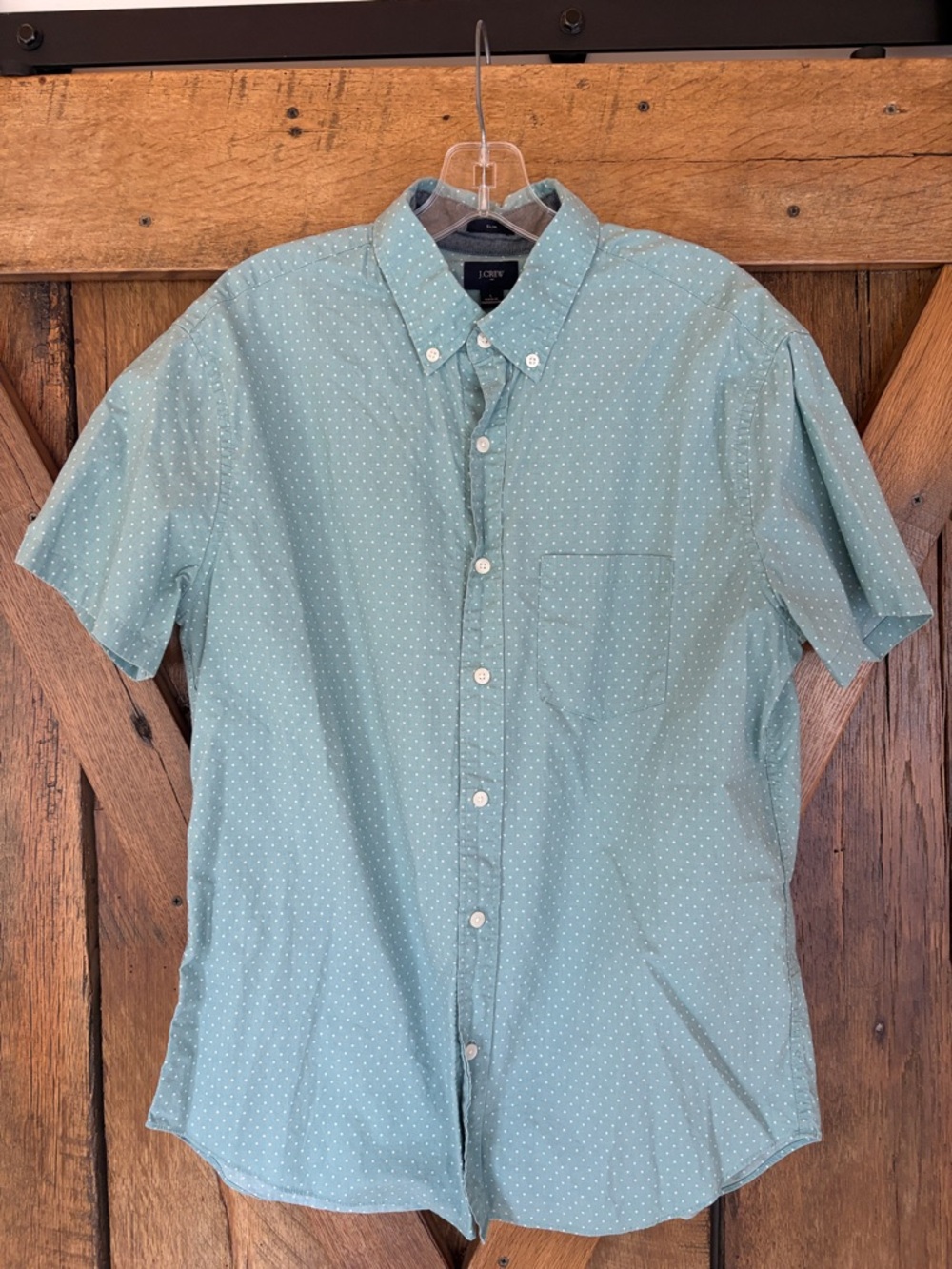 J. CREW Men’s Lg Short-Sleeve Button-Down in Mint Green with White Micro Dots